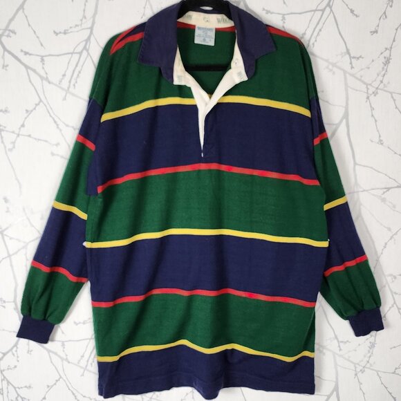 Woolaby 100% Australian Merino Wool Colorblock Stripe Polo Long Sleeve - Picture 1 of 4